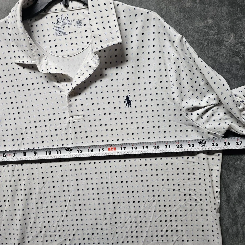 Polo Ralph Lauren Performance Men's XL White Navy Blue Geometric Golf Polo Shirt